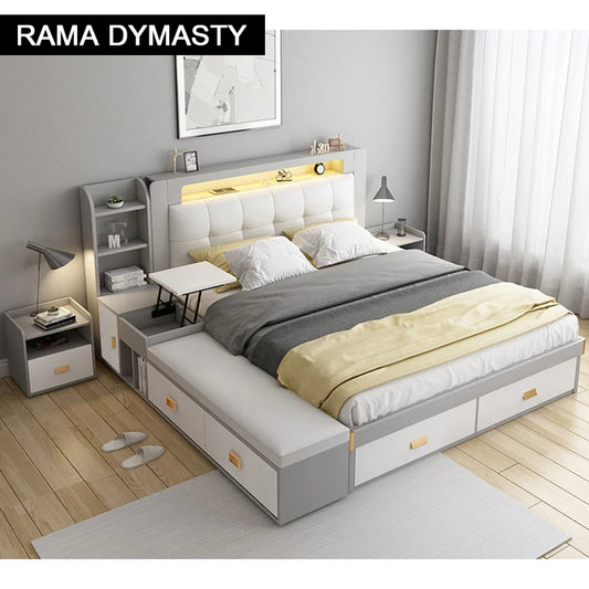 1.8m Multifunctional Bed Frame Modern Ultimate Bed with Storage LED Light King/queen size bed soft bed