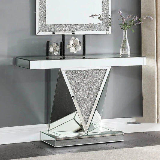 Luxury Mirrored Console Table with Crystal Accent