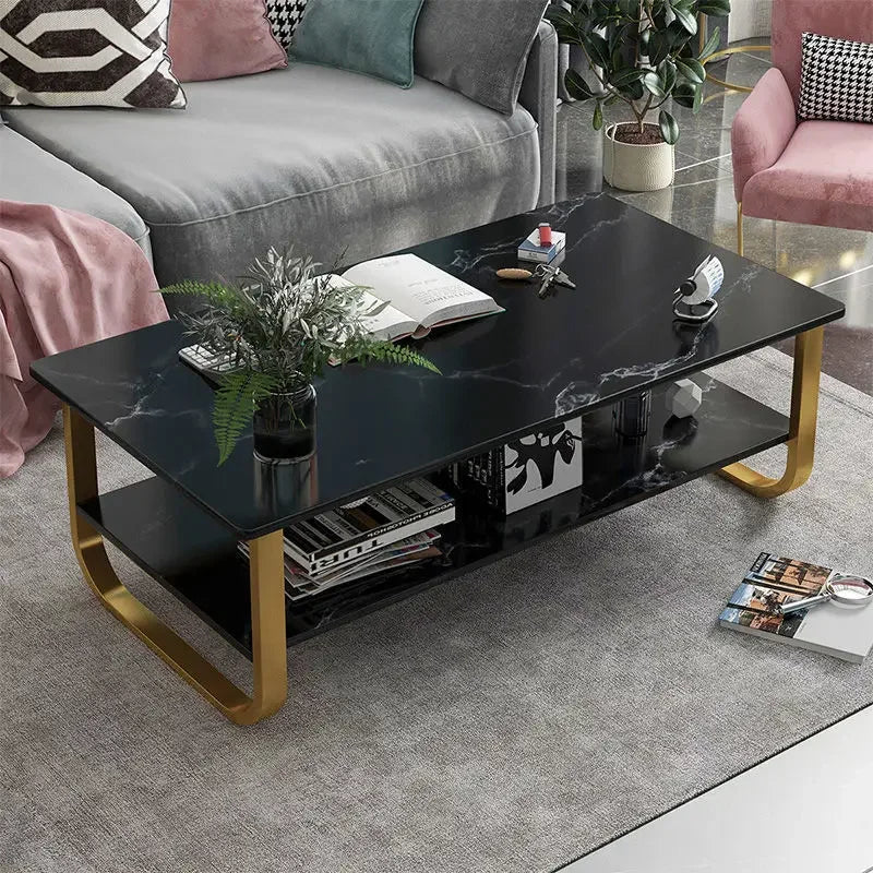 Modern White & Gold Coffee Table with Open Shelf – Living Room Furniture